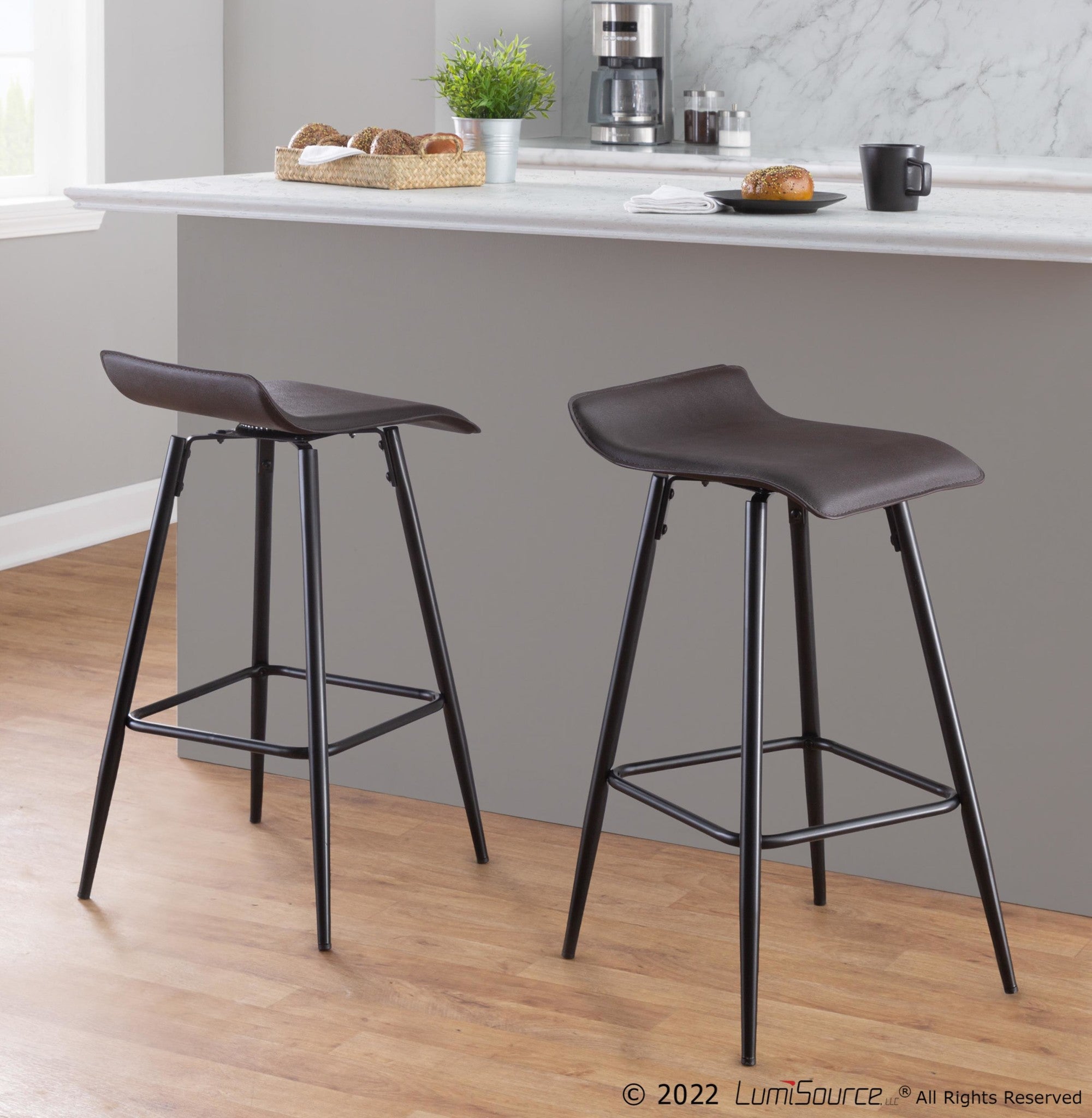 Ale 26" Fixed-Height Counter Stool - Set of 2 - Black Metal, Espresso PU