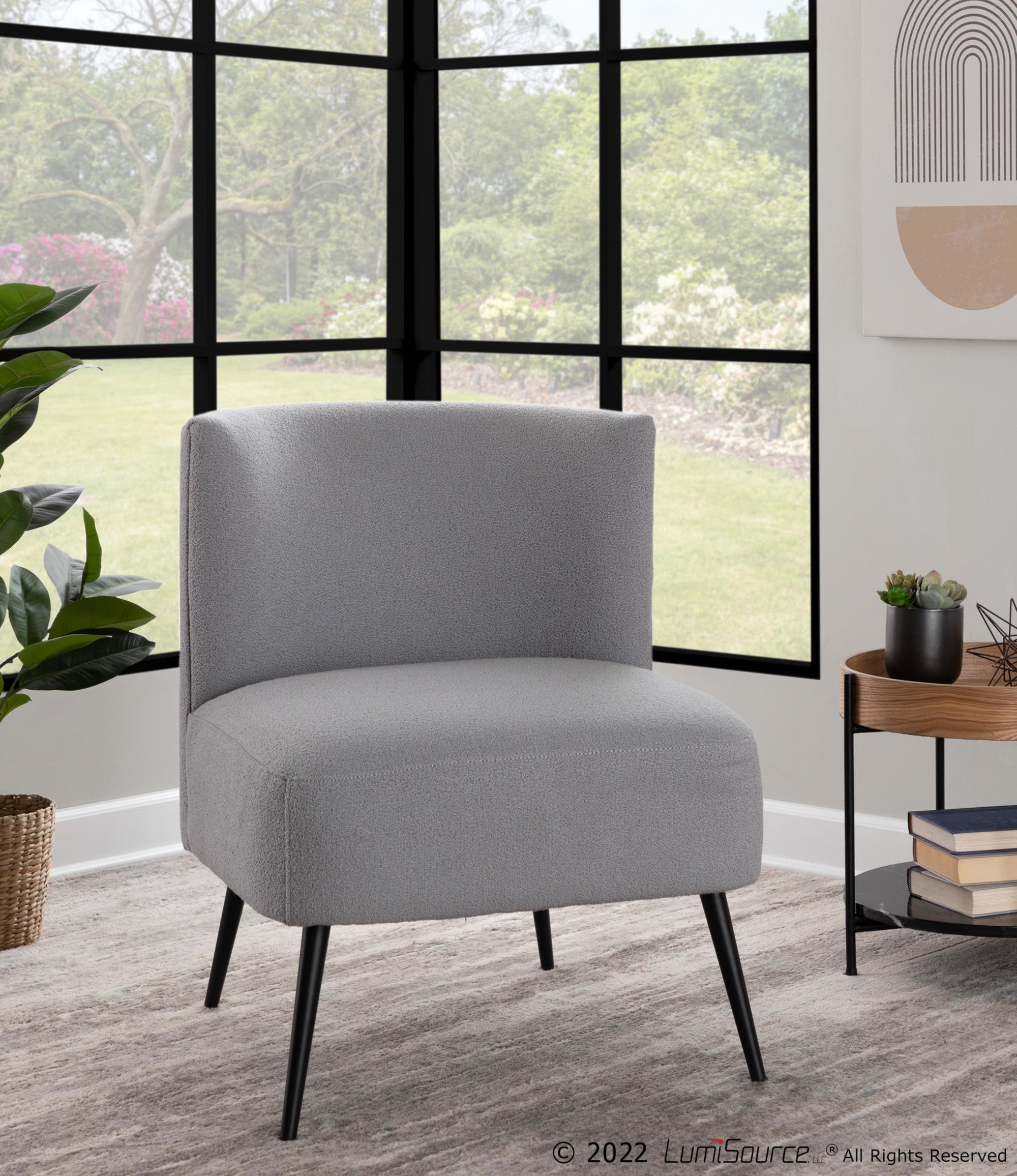 Fran Slipper Chair - Black Metal, Light Grey Sherpa Fabric