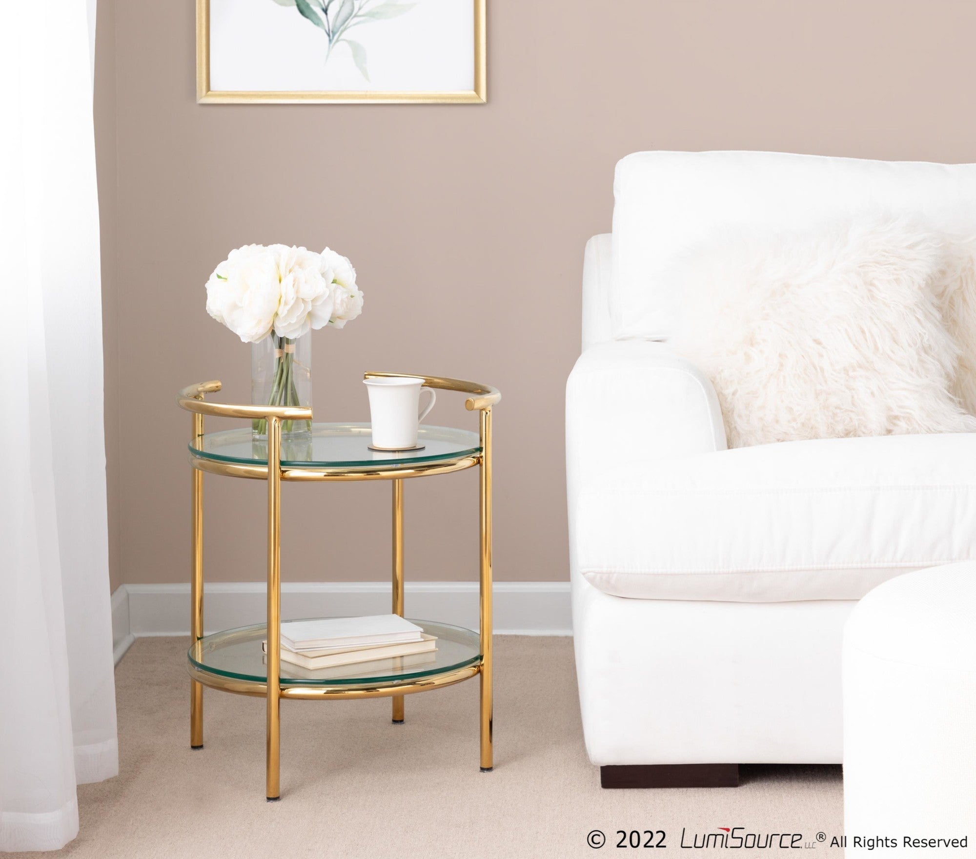 Rhonda Side Table - Gold Metal, Clear Glass