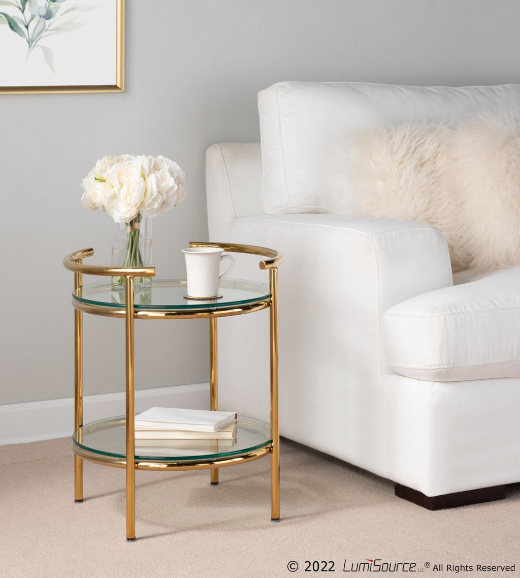 Rhonda Side Table - Gold Metal, Clear Glass