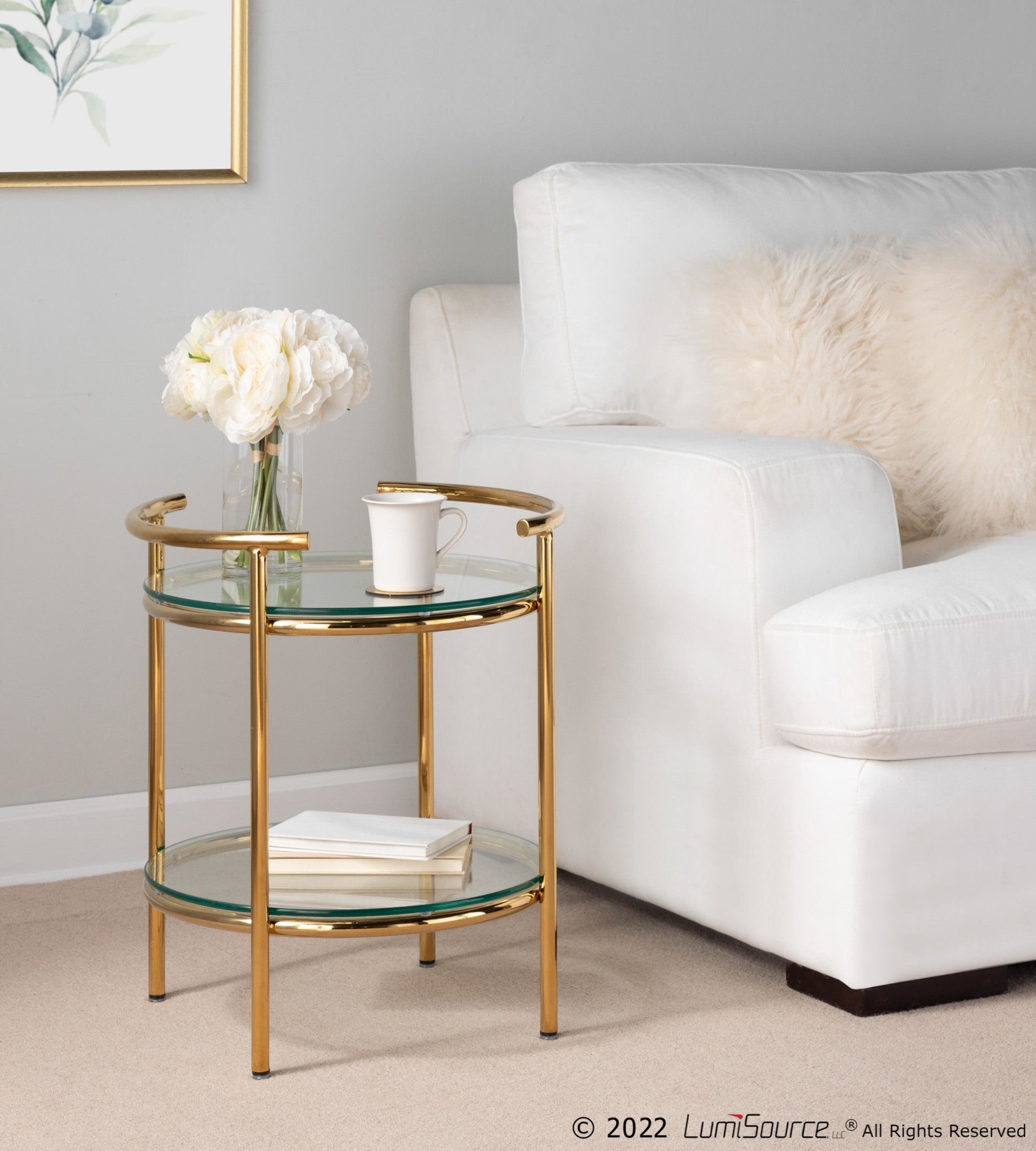 Rhonda Side Table - Gold Metal, Clear Glass