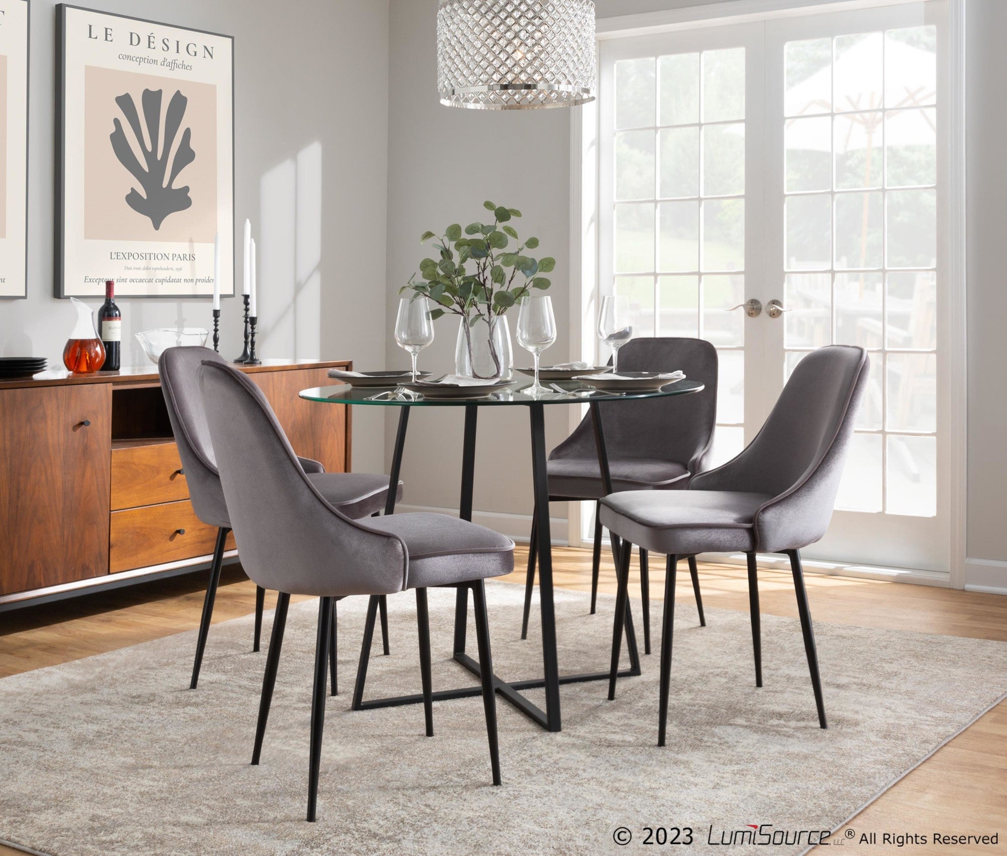 Marcel Dining Chair - Set of 2 - Black Metal, Silver Velvet