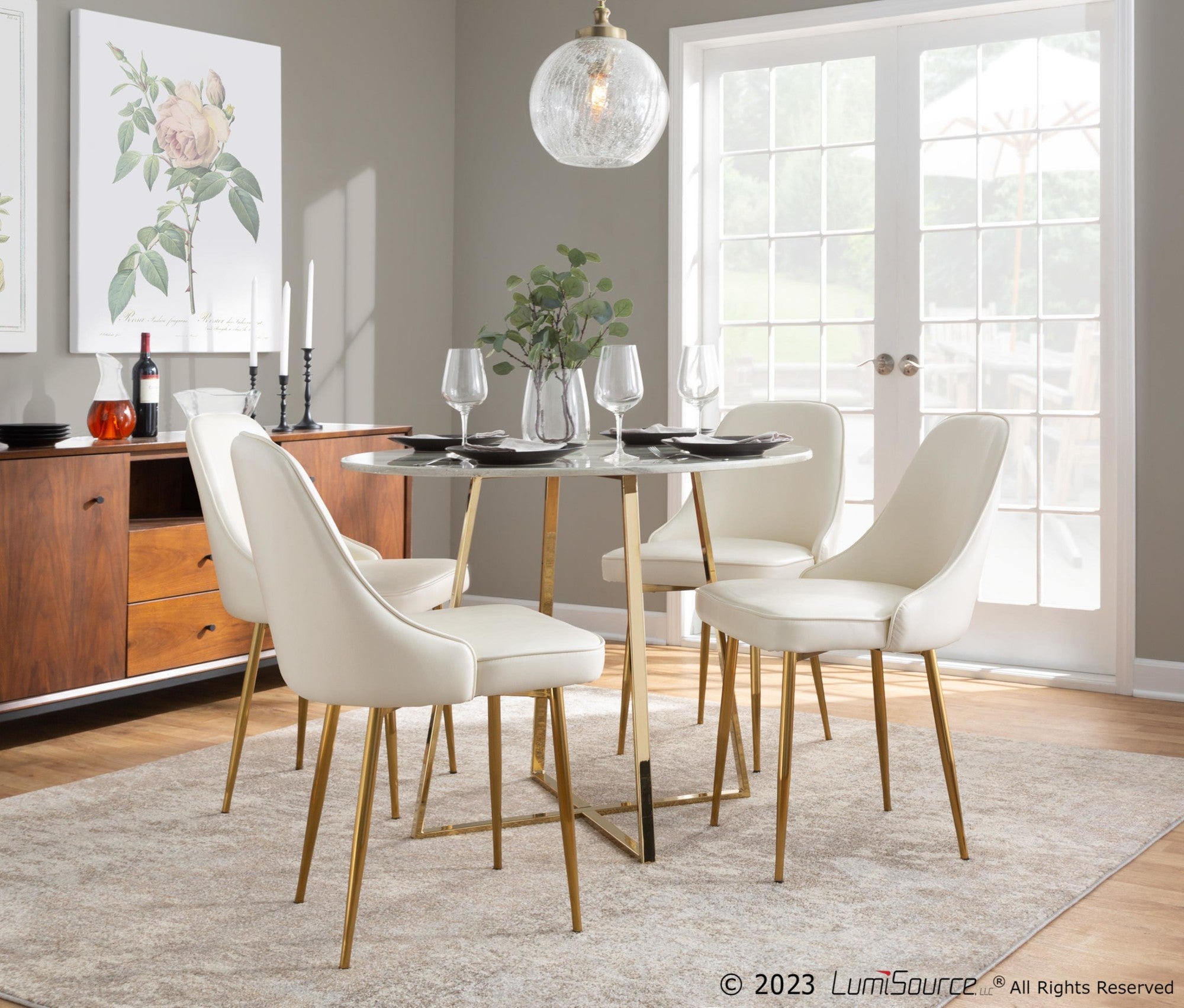 Marcel Dining Chair - Set of 2 - Gold Metal, White PU