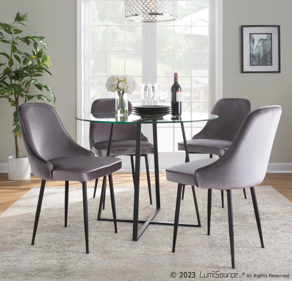 Marcel Dining Chair - Set of 2 - Black Metal, Silver Velvet