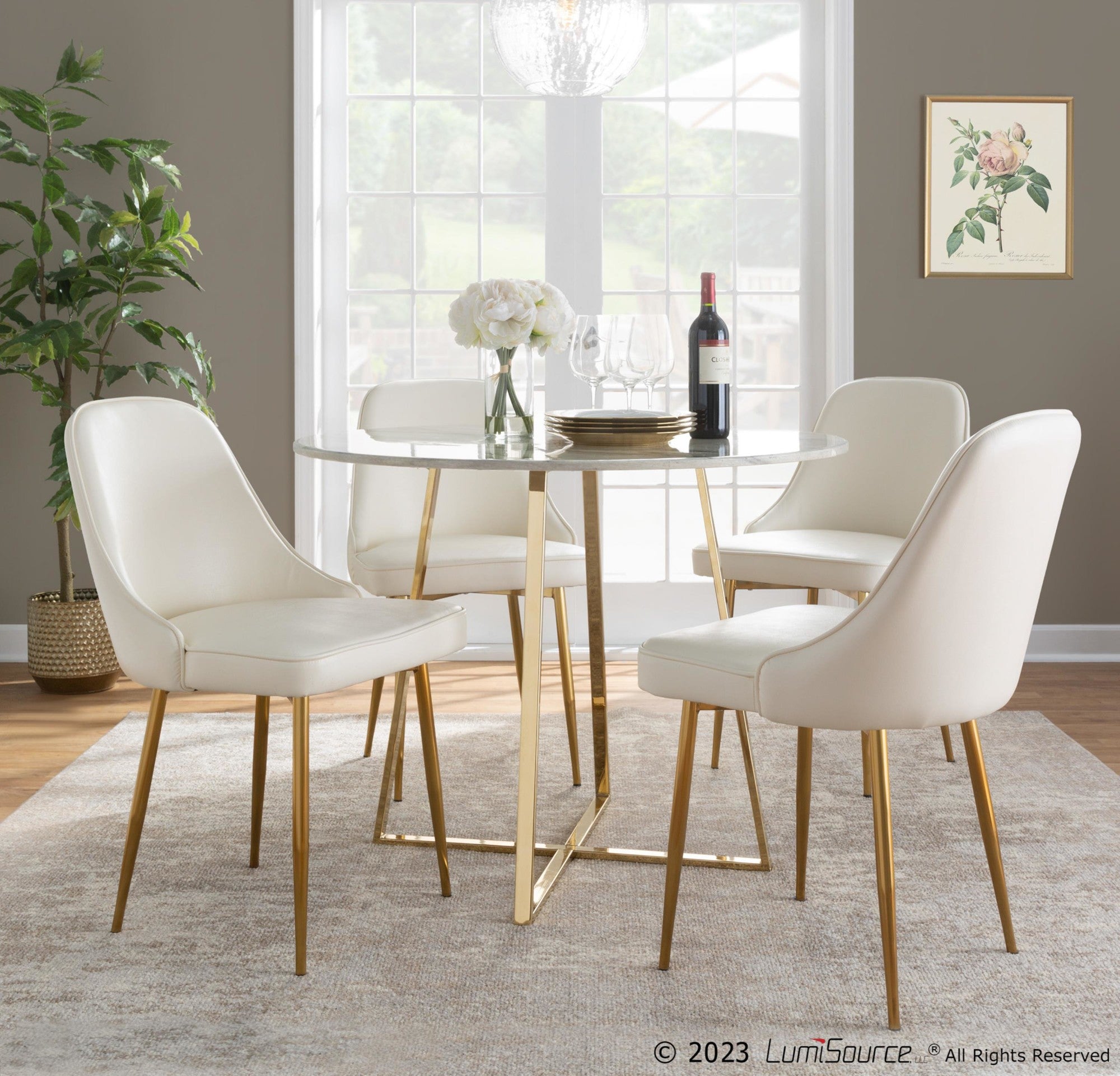 Marcel Dining Chair - Set of 2 - Gold Metal, White PU