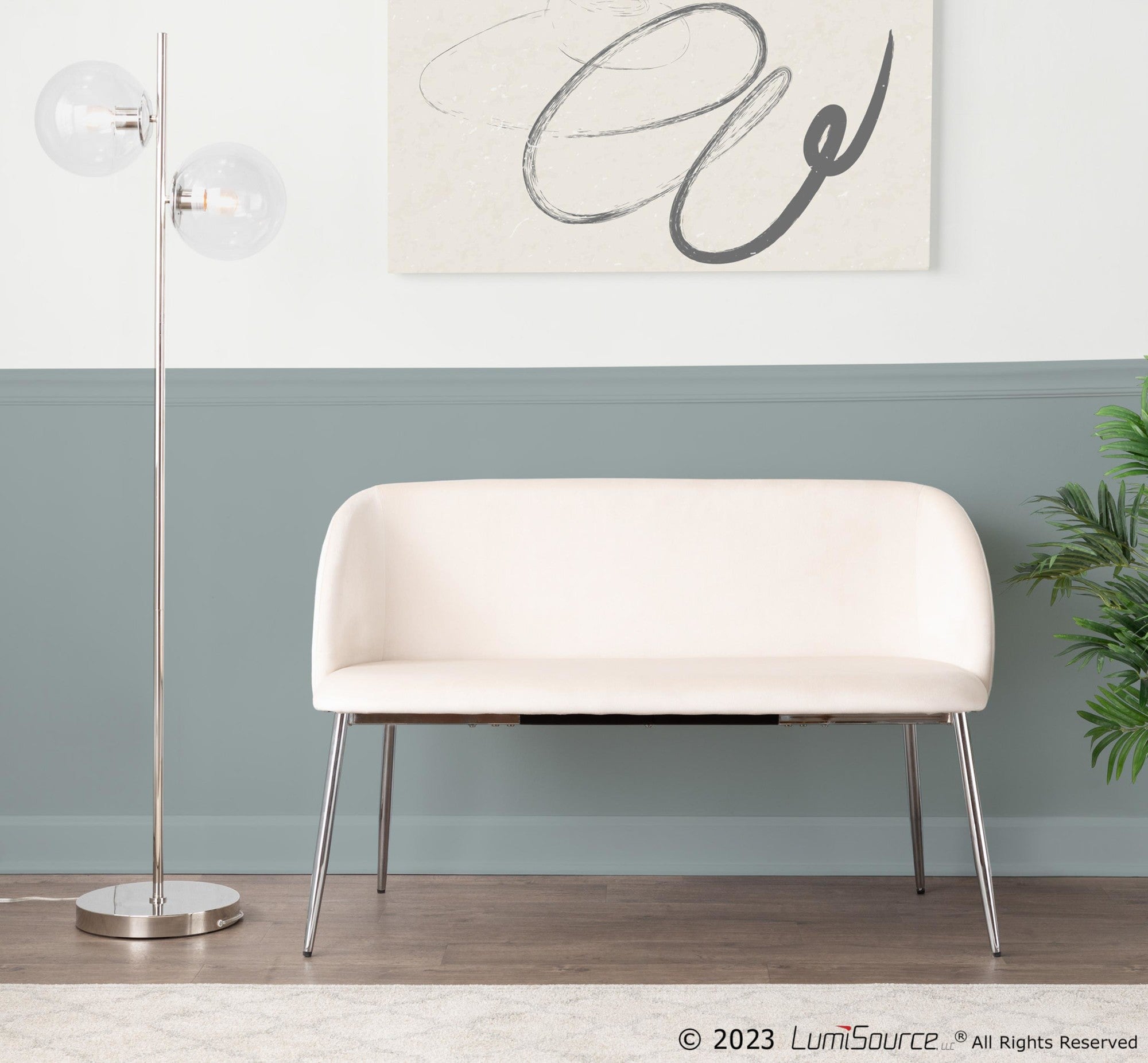 Fran Bench - Chrome Metal, Cream Velvet