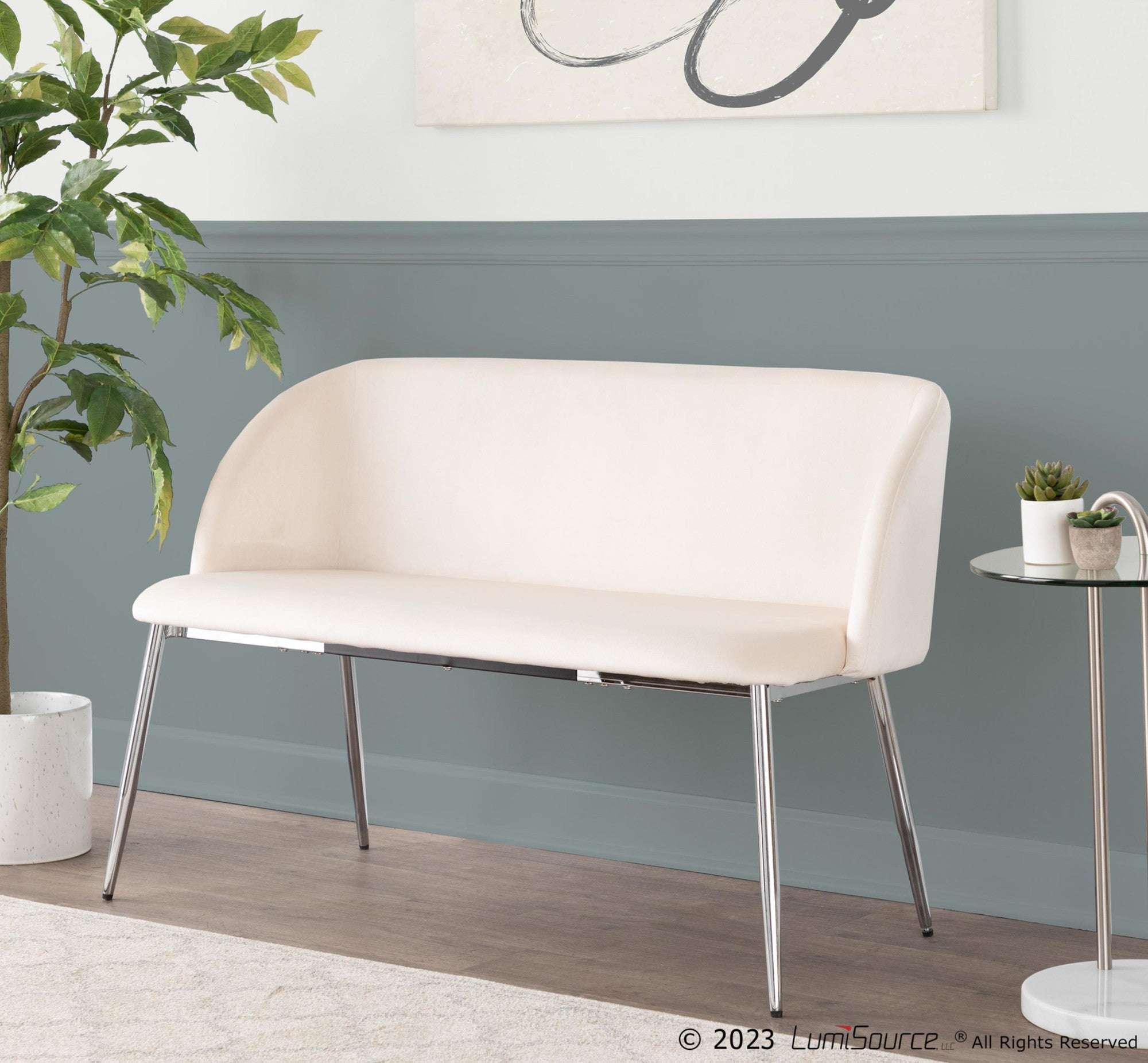 Fran Bench - Chrome Metal, Cream Velvet