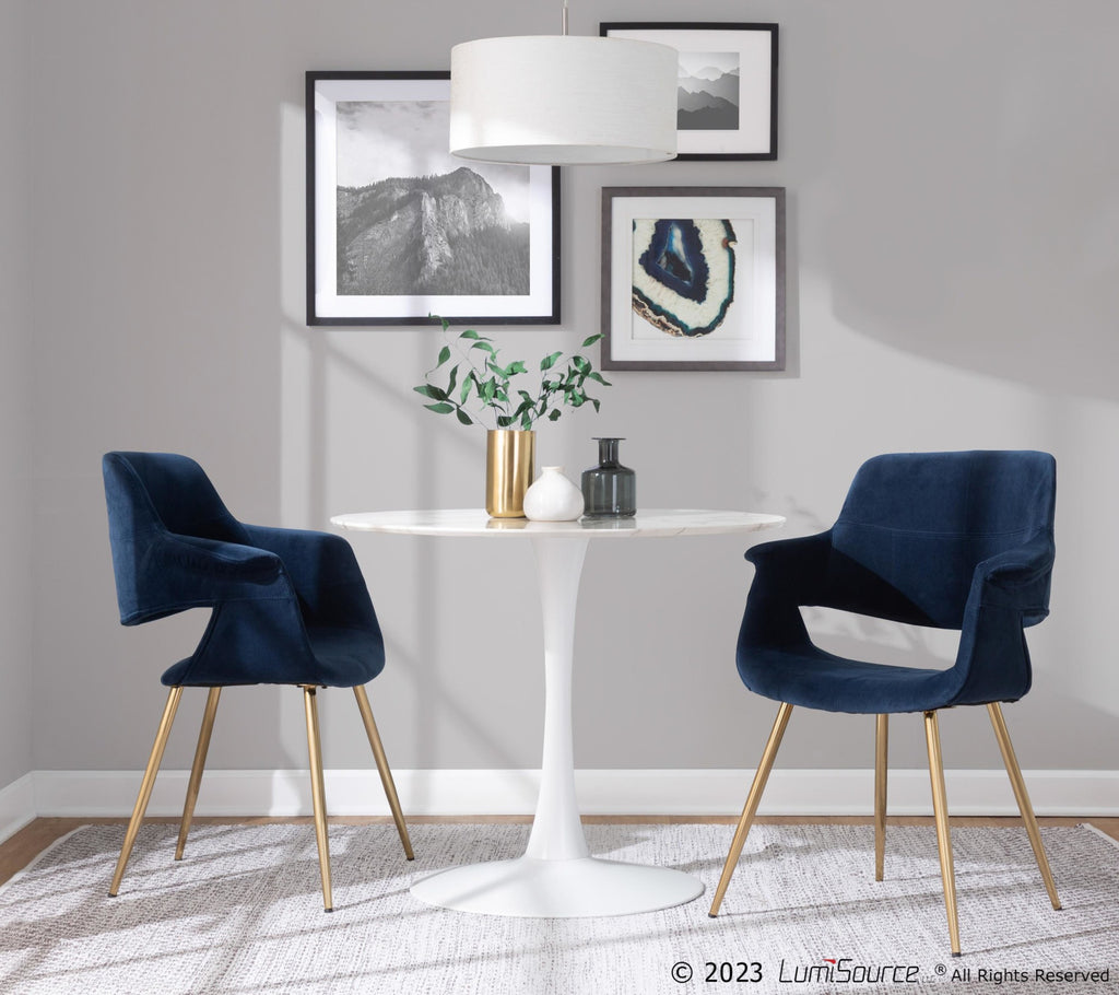Vintage Flair Chair - Set of 2 - Gold Metal, Blue Velvet