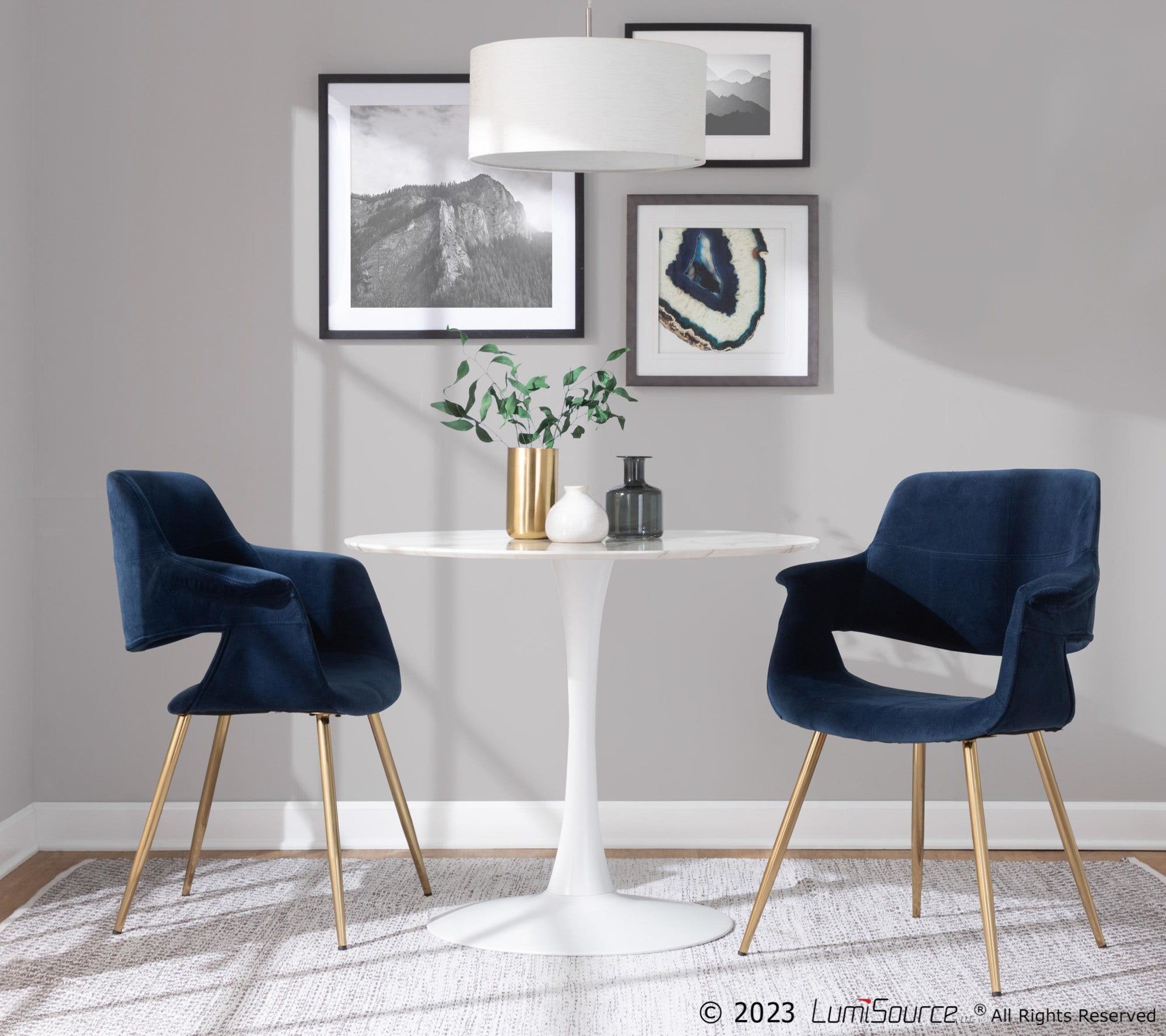 Vintage Flair Chair - Set of 2 - Gold Metal, Blue Velvet