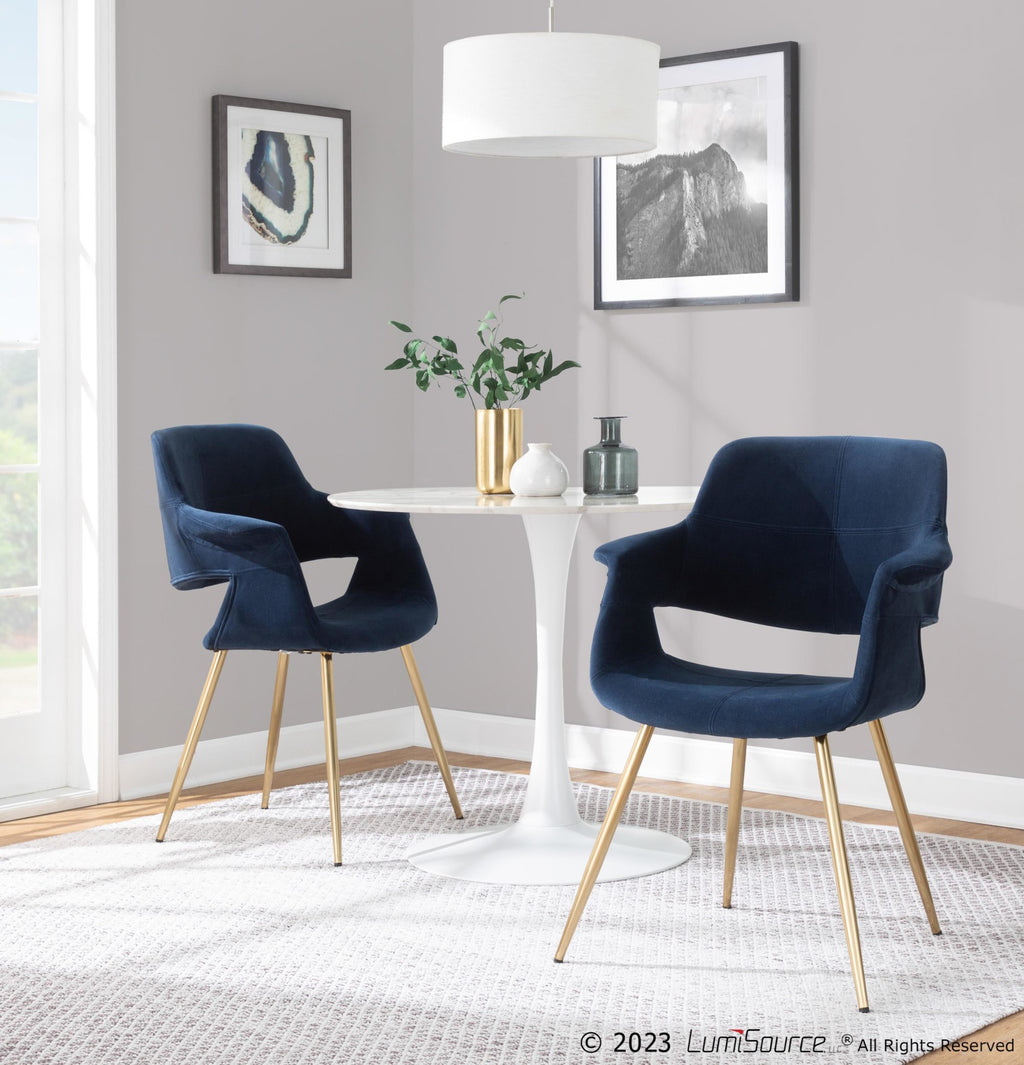 Vintage Flair Chair - Set of 2 - Gold Metal, Blue Velvet