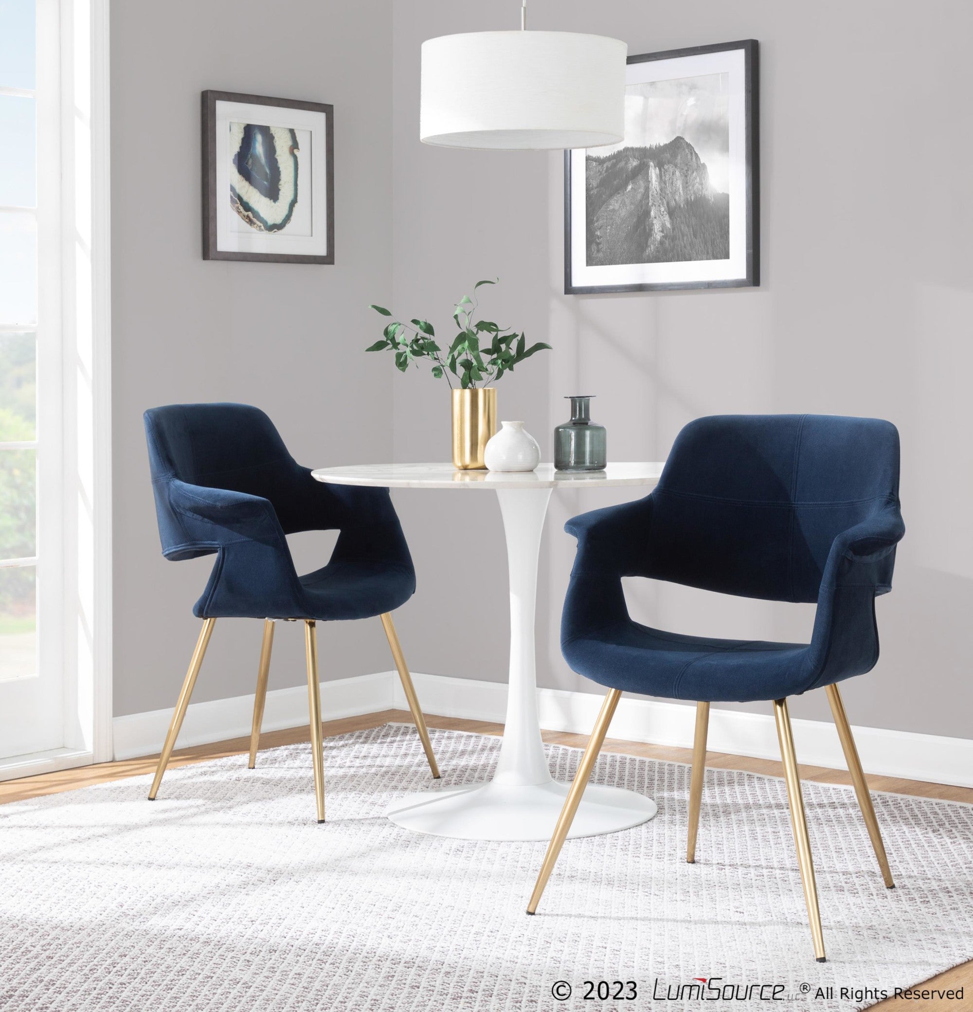 Vintage Flair Chair - Set of 2 - Gold Metal, Blue Velvet