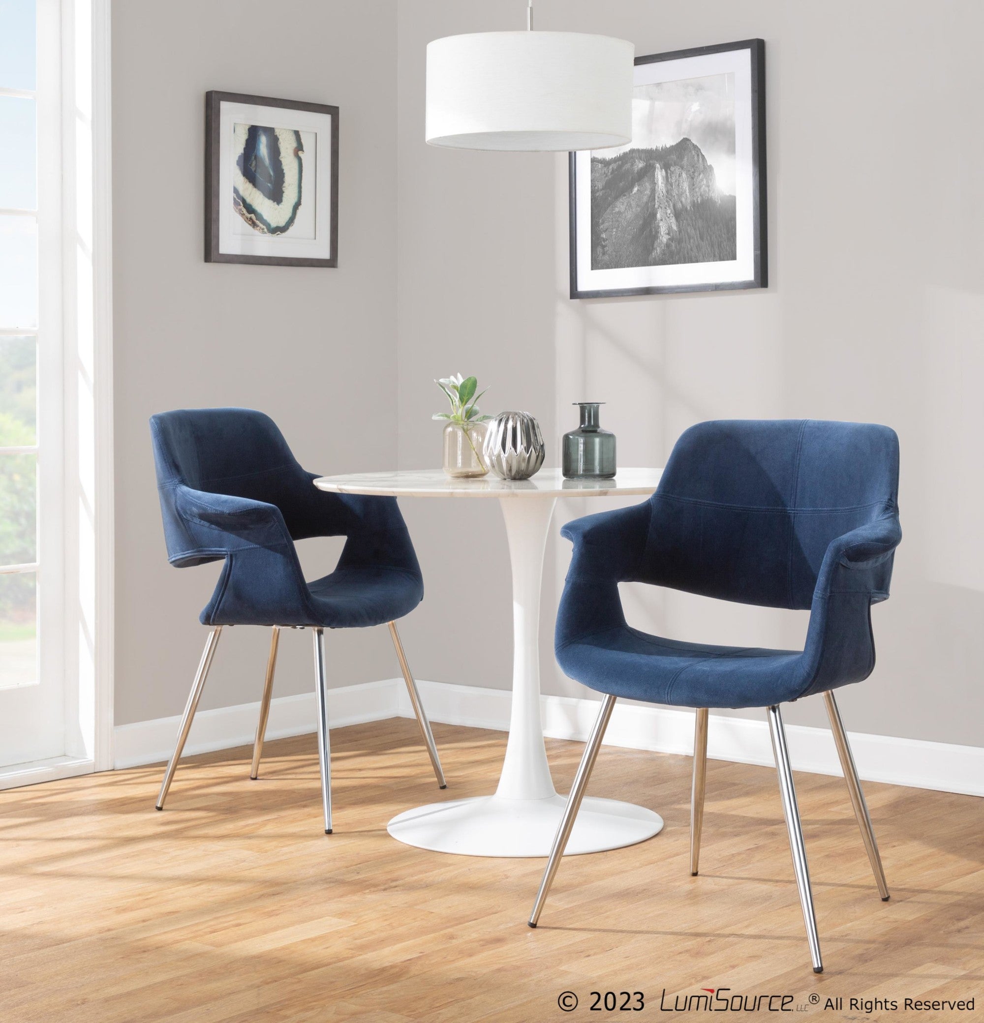 Vintage Flair Chair - Set of 2 - Chrome Metal, Blue Velvet