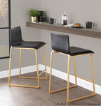 Mara 26" Fixed-Height Counter Stool - Set of 2 - Gold Metal, Black PU