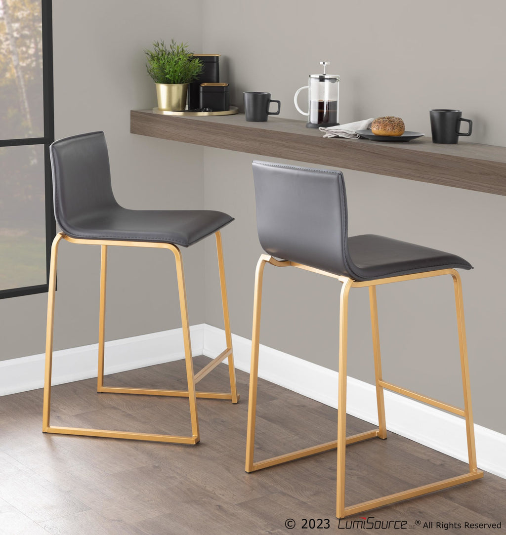 Mara 26" Fixed-Height Counter Stool - Set of 2 - Gold Metal, Grey PU