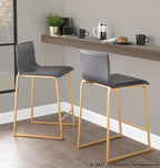 Mara 26" Fixed-Height Counter Stool - Set of 2 - Gold Metal, Grey PU
