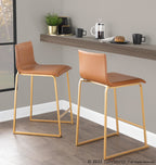Mara 26" Fixed-Height Counter Stool - Set of 2 - Gold Metal, Camel PU