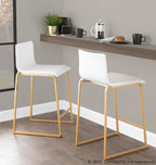 Mara 26" Fixed-Height Counter Stool - Set of 2 - Gold Metal, White PU