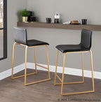 Mara 26" Fixed-Height Counter Stool - Set of 2 - Gold Metal, Black PU