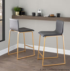 Mara 26" Fixed-Height Counter Stool - Set of 2 - Gold Metal, Grey PU