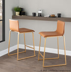 Mara 26" Fixed-Height Counter Stool - Set of 2 - Gold Metal, Camel PU