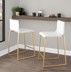 Mara 26" Fixed-Height Counter Stool - Set of 2 - Gold Metal, White PU