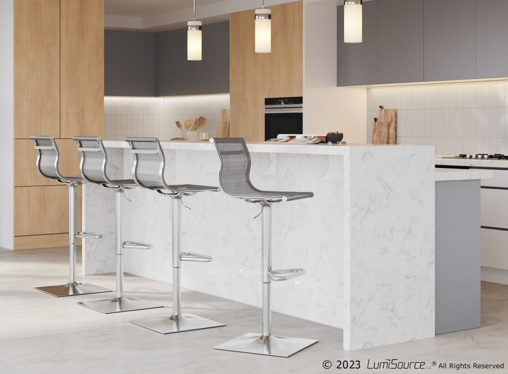 Mirage Adjustable Barstool - Chrome, Silver Mesh