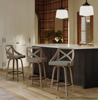 Charlotte 26" Fixed-Height Counter Stool - Set of 2 - Light Grey Wood, Grey Fabric