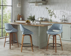 Fabrico 26" Fixed-Height Counter Stool - Set of 3 - Walnut Wood, Blue Noise Fabric, Black Metal