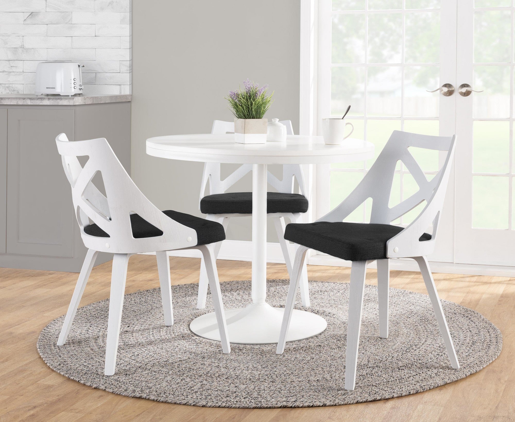Charlotte Chair - Set of 2 - White Textured Wood, Charcoal Fabric