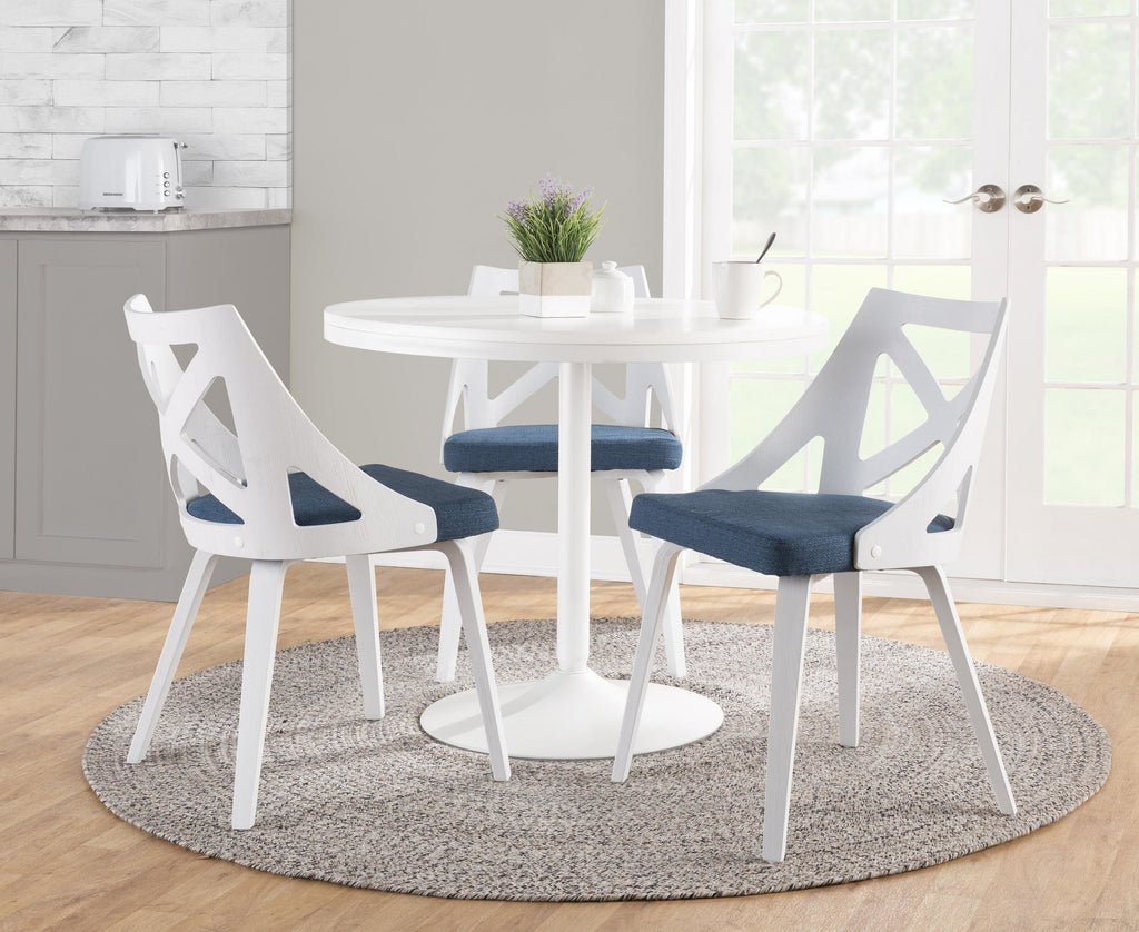 Charlotte Chair - Set of 2 - White Textured Wood, Blue Fabric