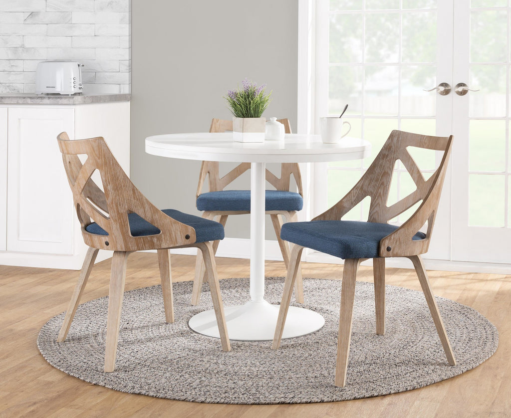 Charlotte Chair - Set of 2 - Whitewashed Wood, Blue Fabric