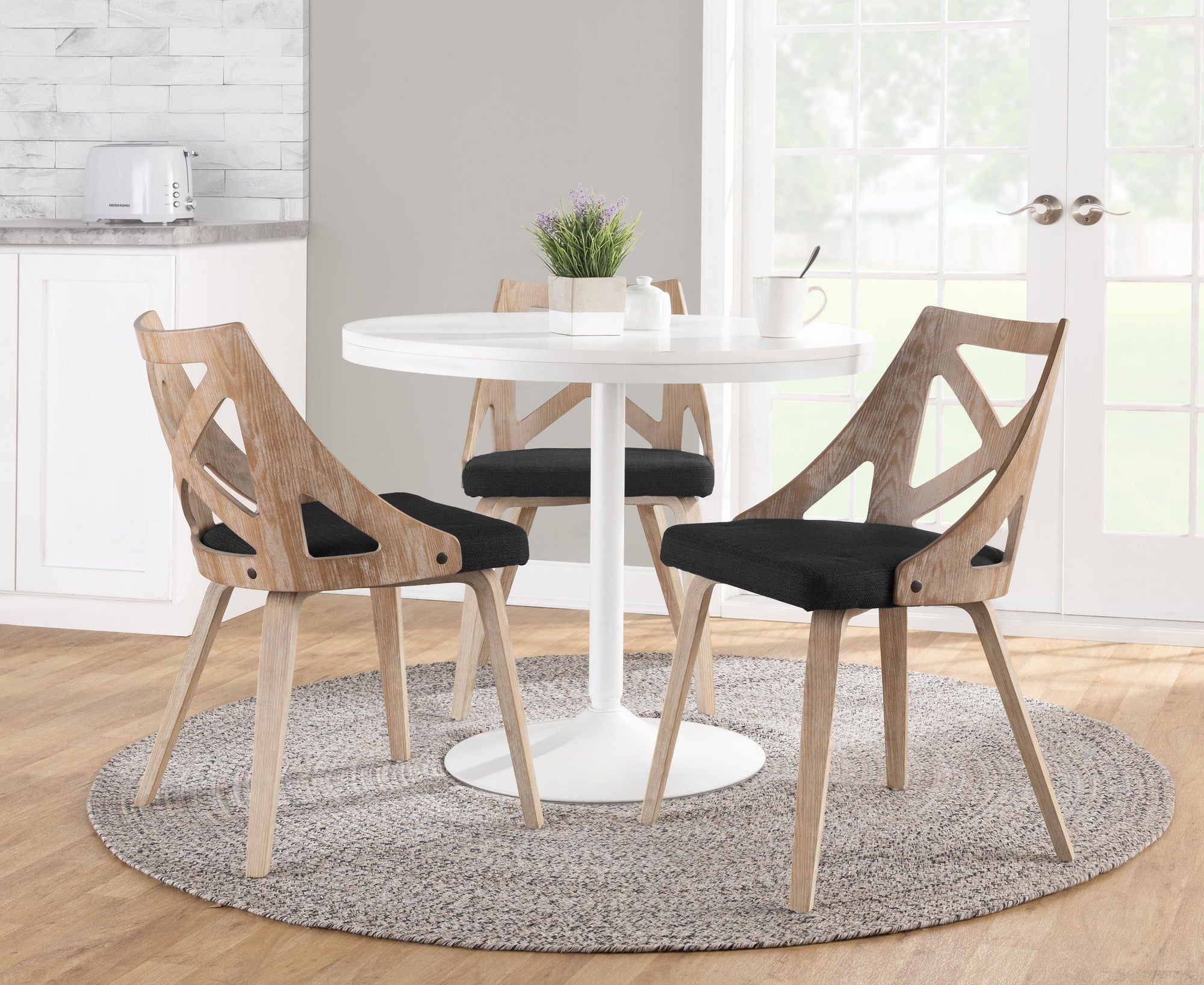 Charlotte Chair - Set of 2 - Whitewashed Wood, Charcoal Fabric
