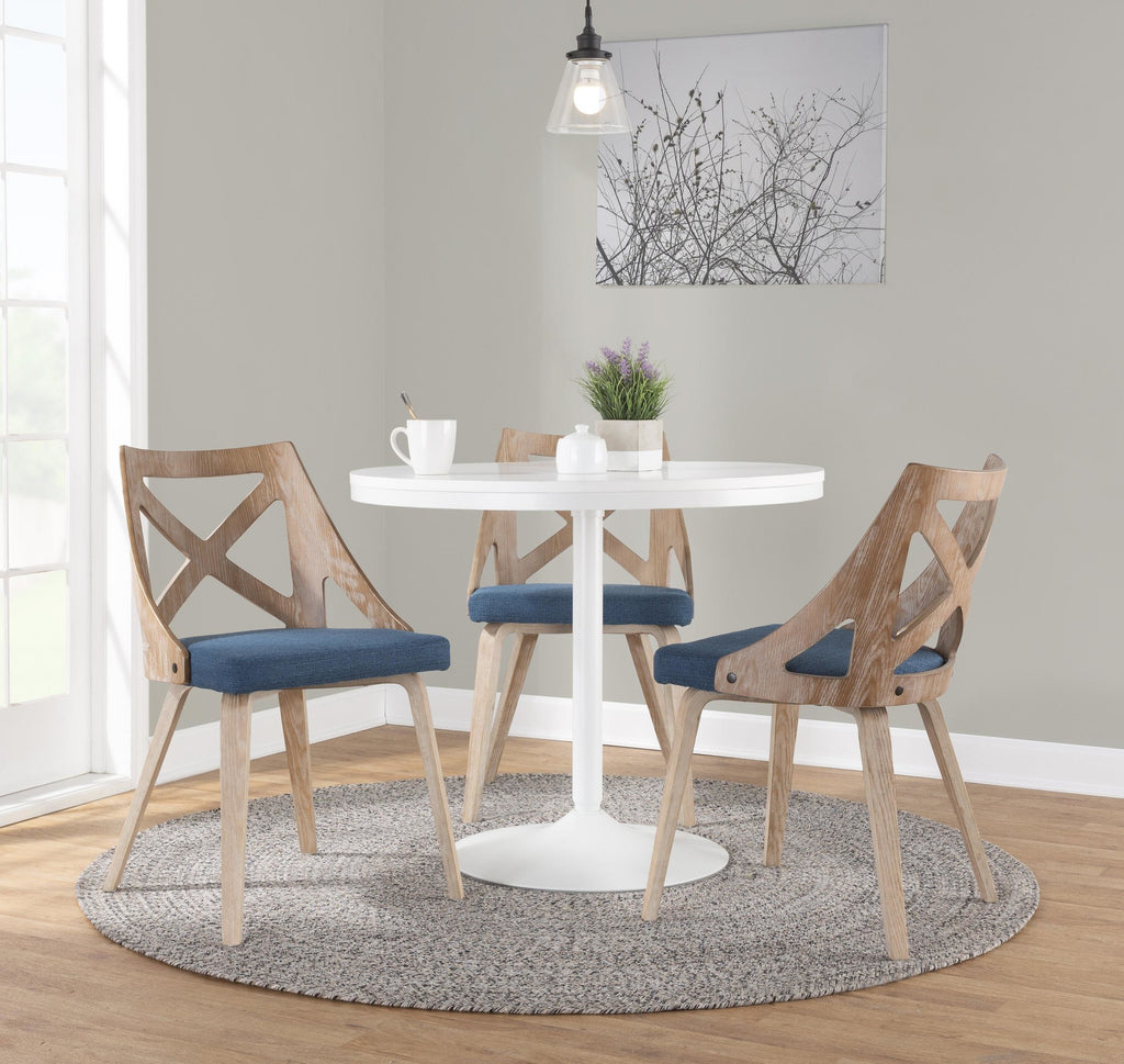 Charlotte Chair - Set of 2 - Whitewashed Wood, Blue Fabric