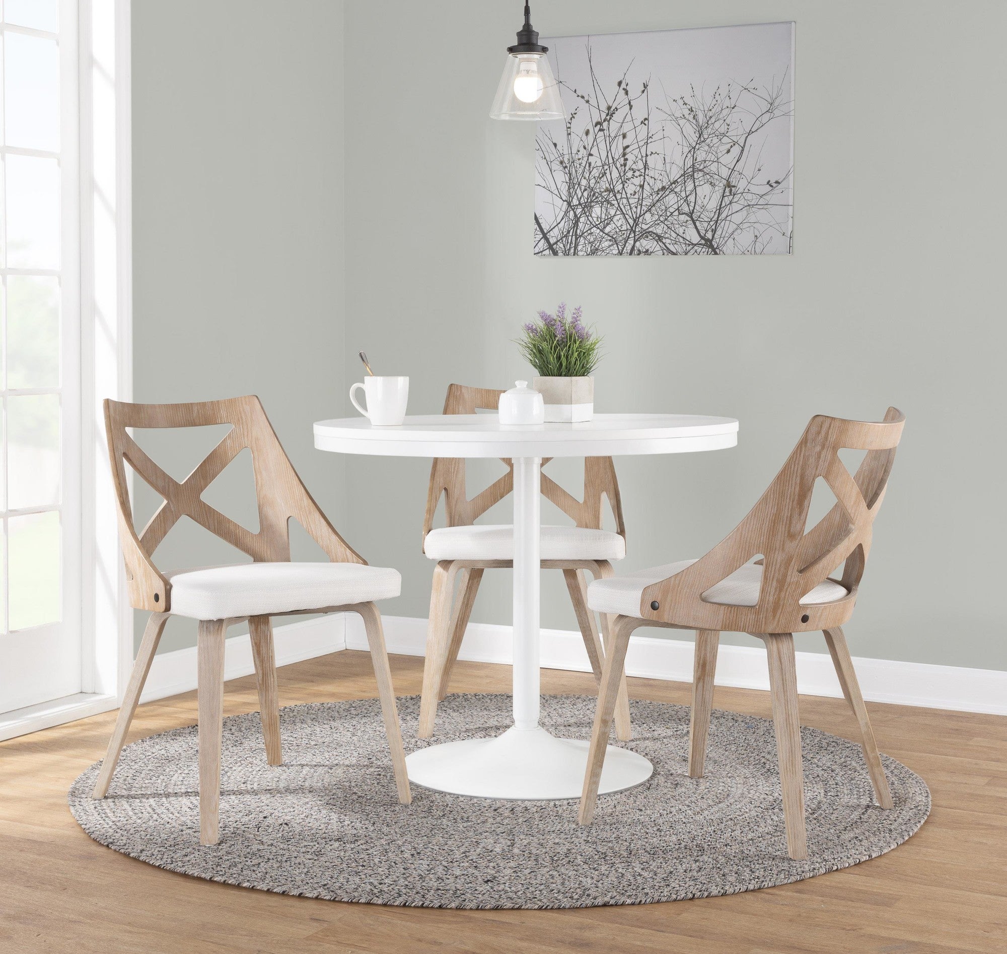 Charlotte Chair - Set of 2 - Whitewashed Wood, Cream Noise Fabric