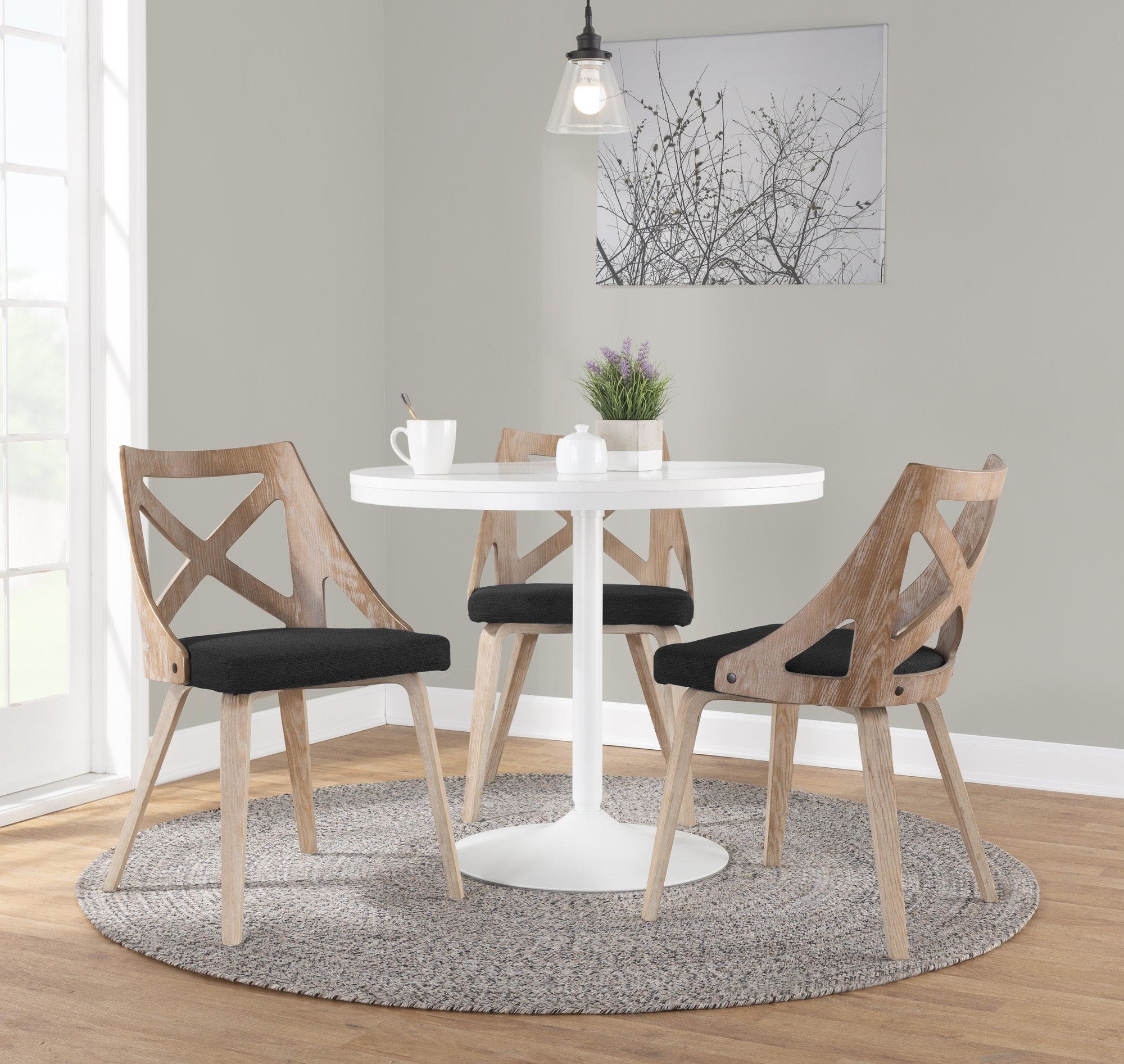 Charlotte Chair - Set of 2 - Whitewashed Wood, Charcoal Fabric