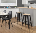 Oregon 30" Fixed-Height Barstool - Set of 2 - Black Steel, Natural Wood