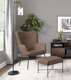 Izzy Lounge Chair + Ottoman Set - Black Metal, Espresso PU