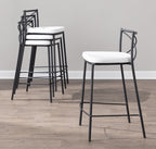 Modern Charlotte 25" Fixed-Height Counter Stool - Set of 2 - Black Metal, White PU