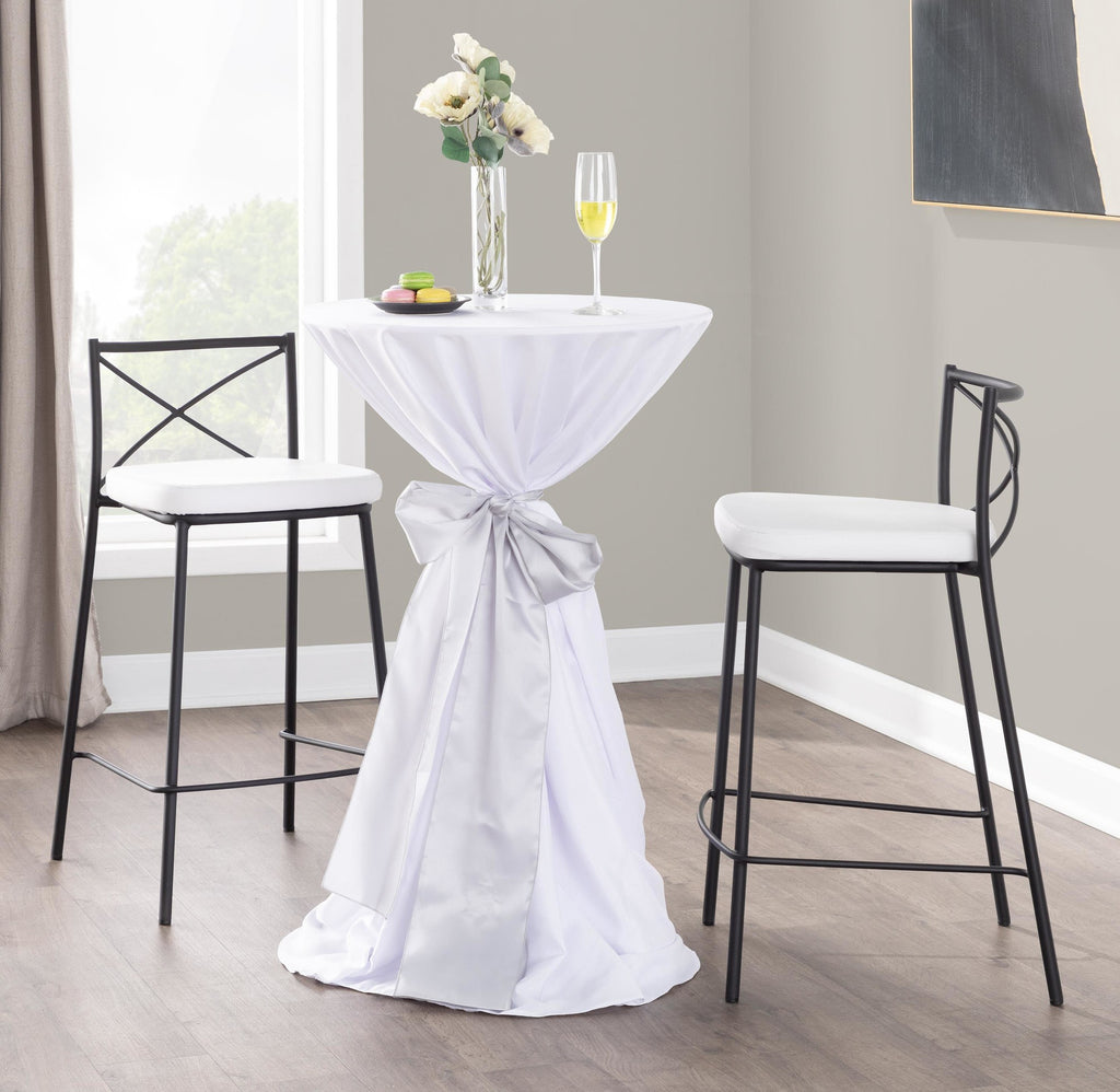 Modern Charlotte 25" Fixed-Height Counter Stool - Set of 2 - Black Metal, White PU