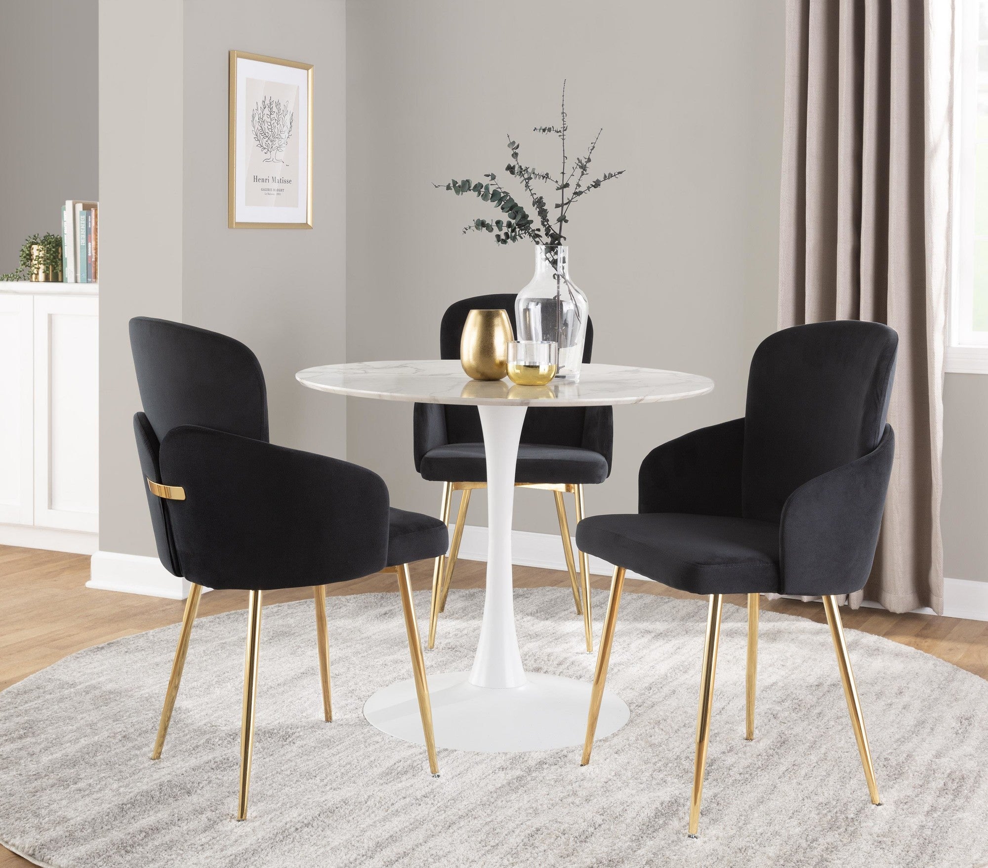 Pebble Mod Table - White Metal, White Marble Veneer