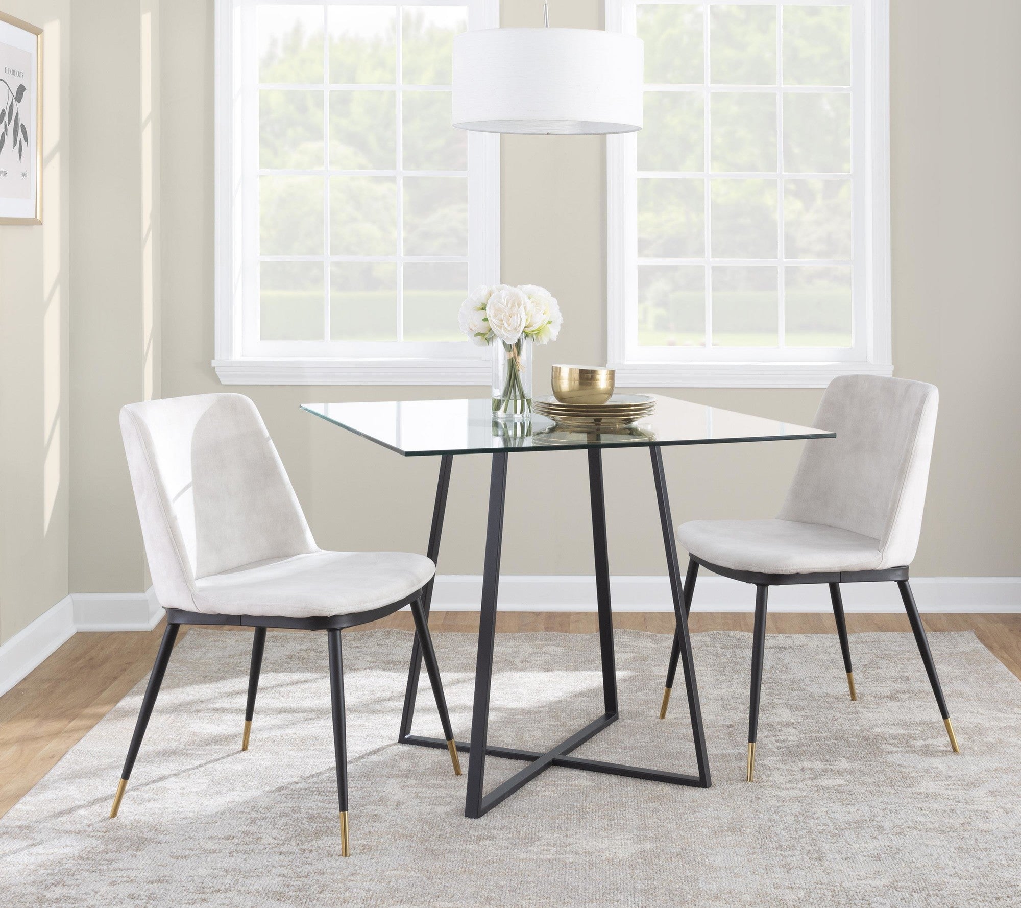 Wanda Chair - Set of 2 - Black Metal, Gold Metal, Beige Velvet