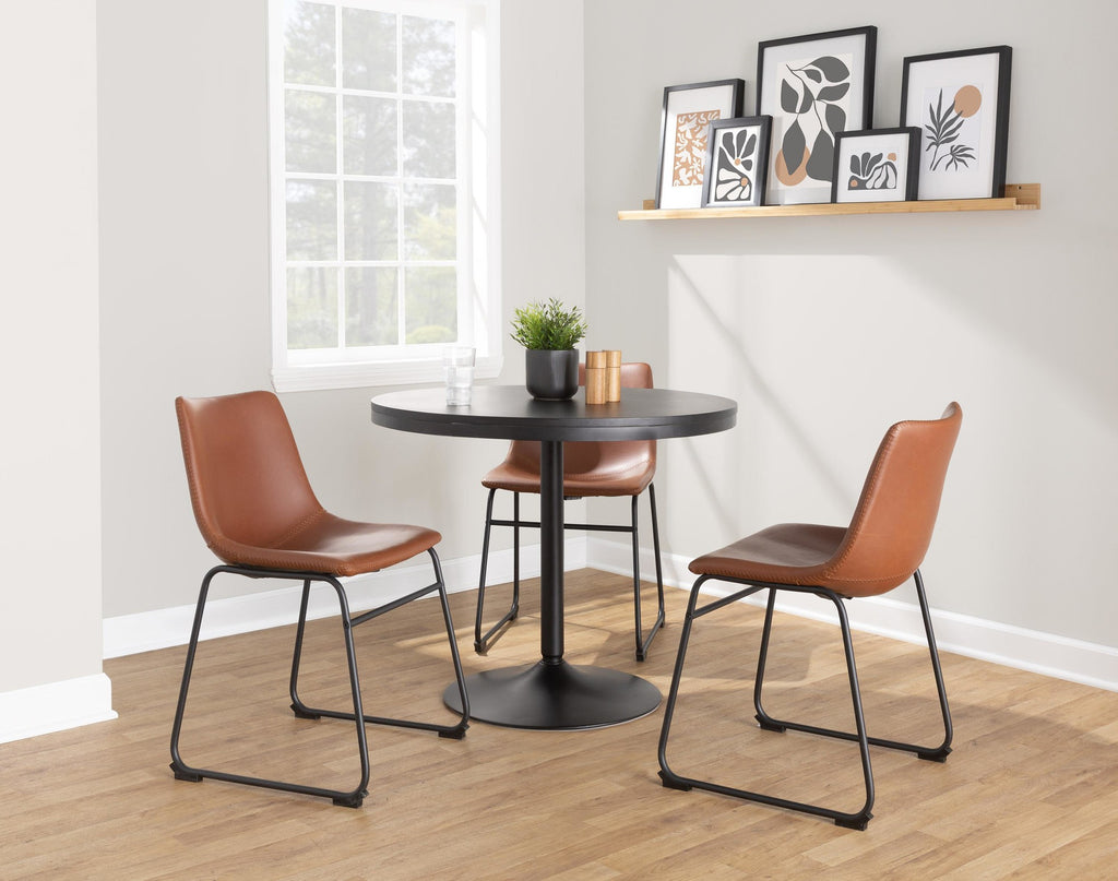 Duke Side Chair - Set of 2 - Black Steel, Cognac PU
