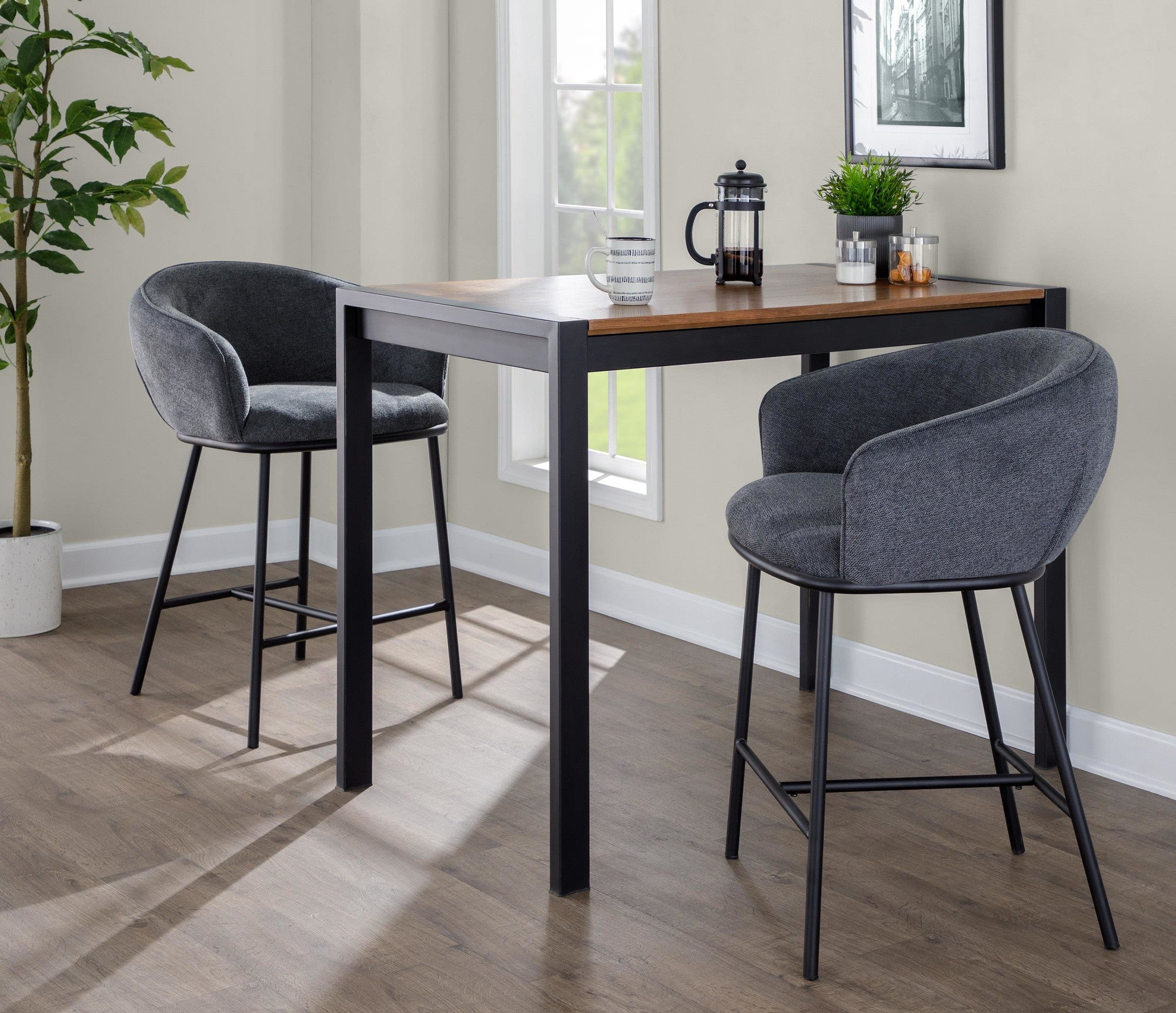 Ashland Counter Stool - Set of 2 - Black Steel, Charcoal Fabric