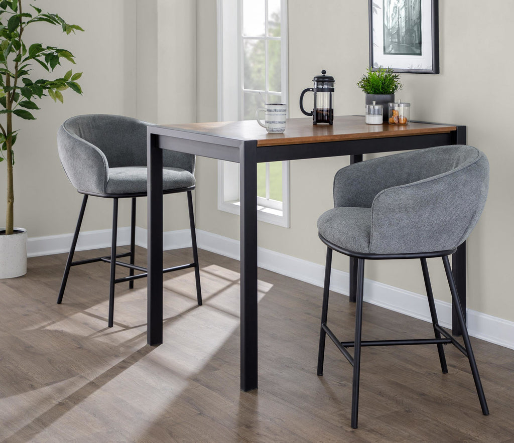 Ashland Counter Stool - Set of 2 - Black Steel, Grey Fabric
