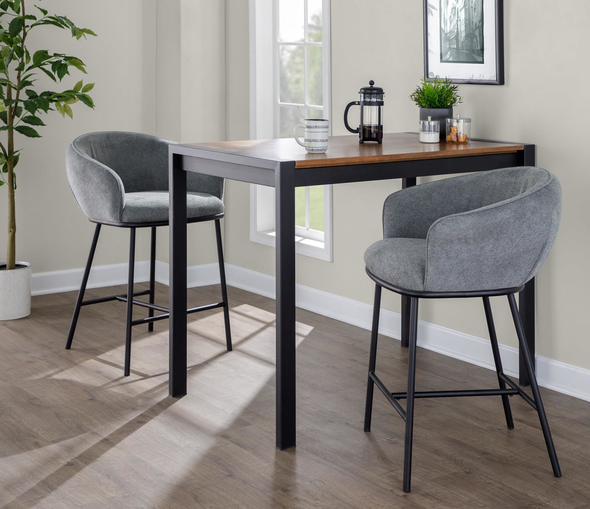 Ashland Counter Stool - Set of 2 - Black Steel, Grey Fabric