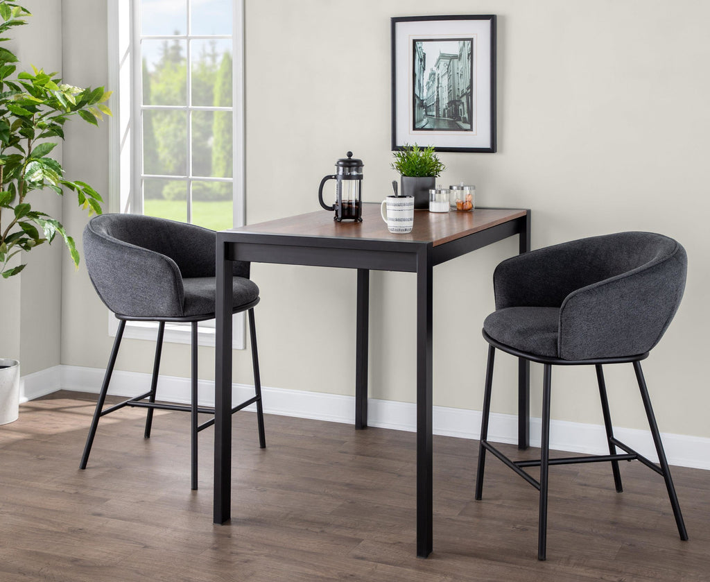 Ashland Counter Stool - Set of 2 - Black Steel, Charcoal Fabric