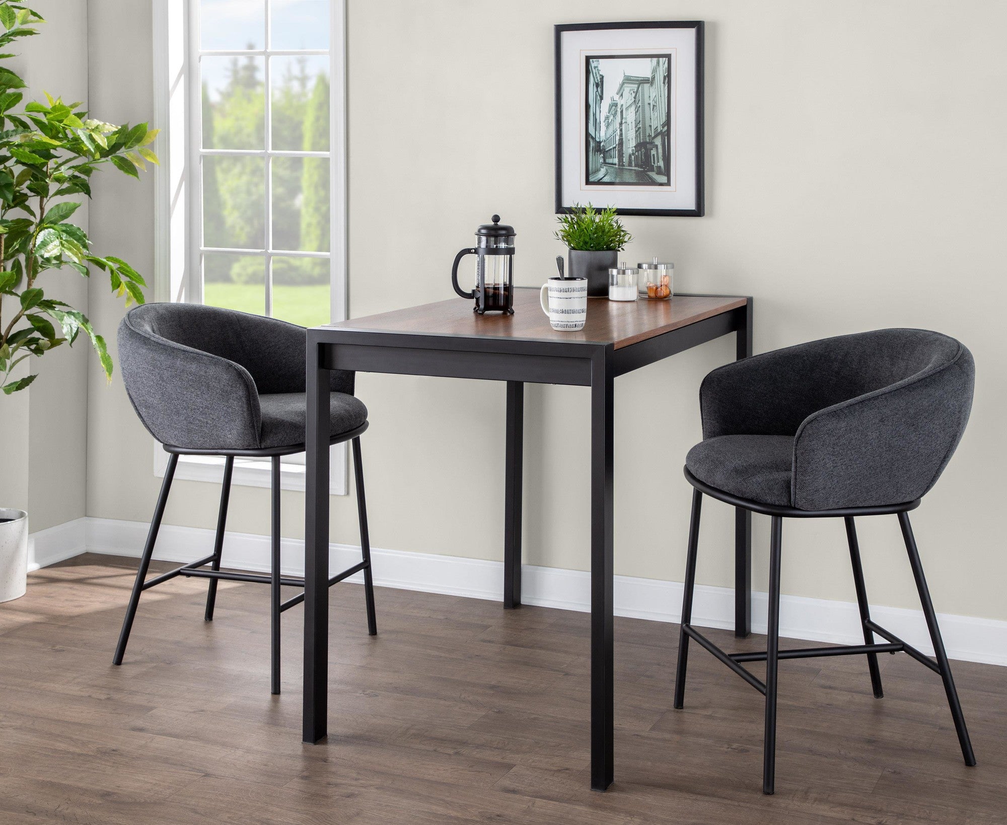 Ashland Counter Stool - Set of 2 - Black Steel, Charcoal Fabric