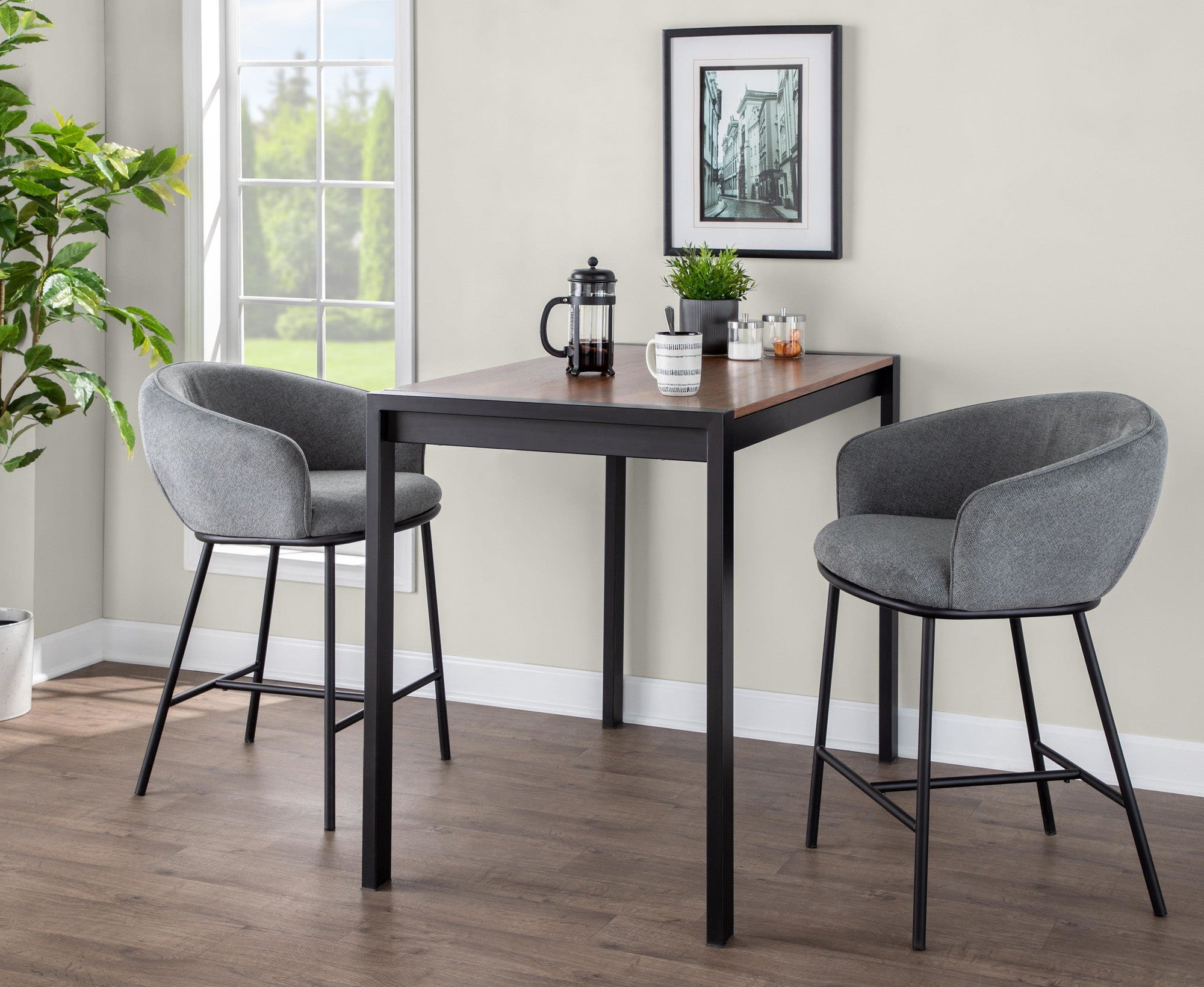 Ashland Counter Stool - Set of 2 - Black Steel, Grey Fabric