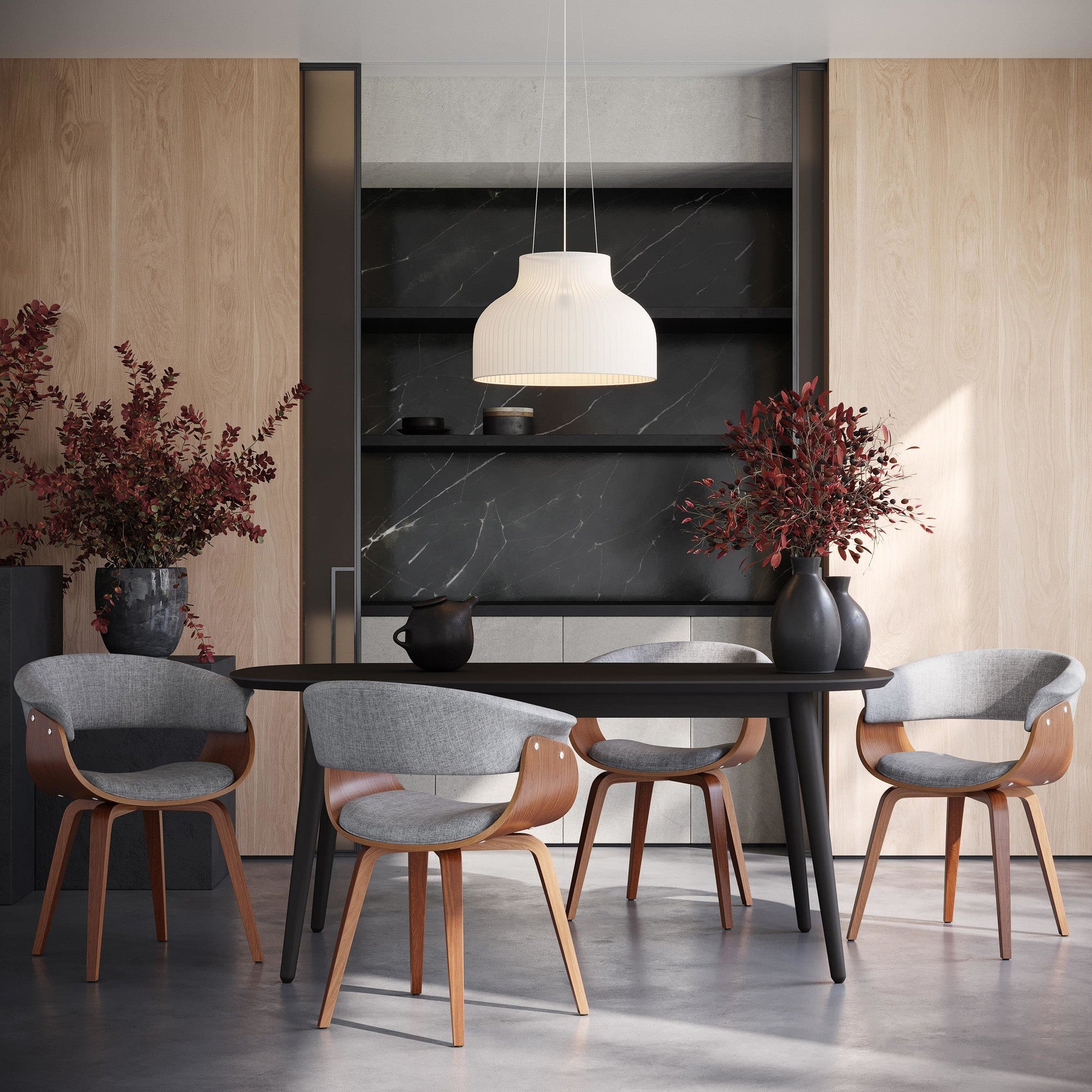 Vintage Mod Chair - Walnut Wood, Light Grey Fabric