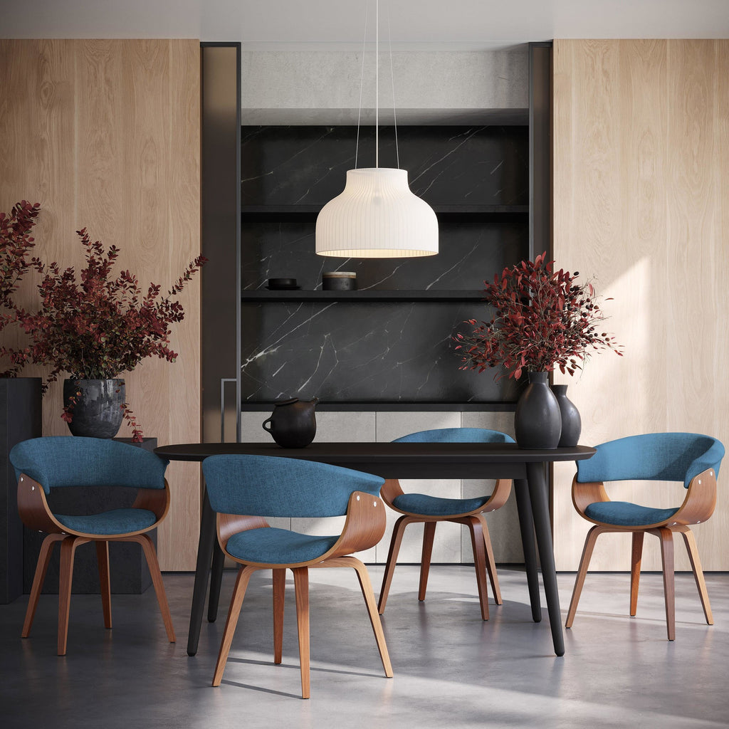 Vintage Mod Chair - Set of 2 - Walnut Wood, Blue Fabric